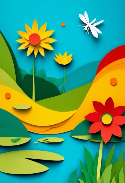 Vibrant Dragonfly Pond Scene