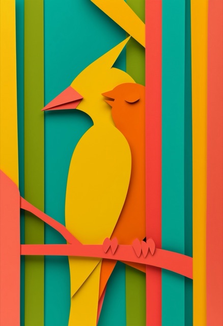 Vibrant Layered Birds Embrace