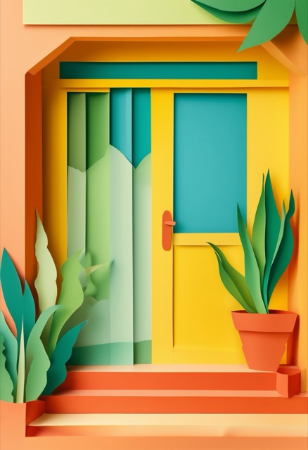 Vibrant Paper-Cut Doorstep Greeting