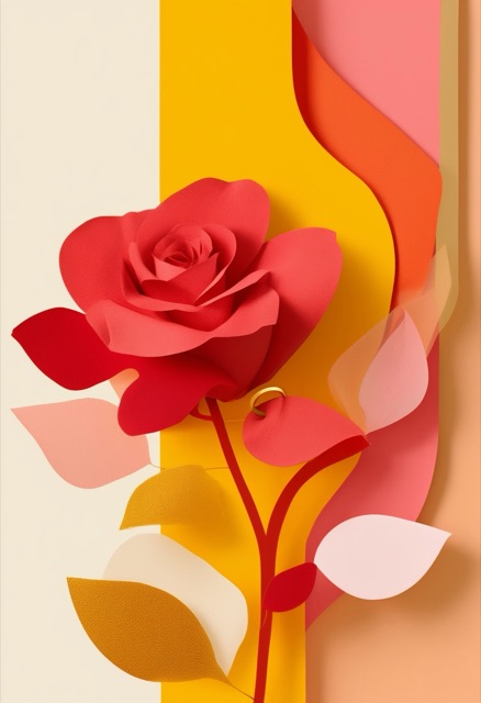 Elegancia de rosa roja vibrante en papel recortado