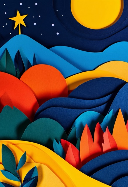 Vibrant Starlit Paper Hills