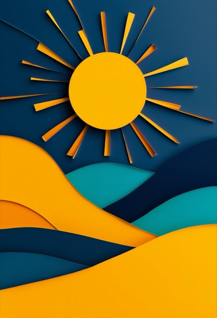 Vibrant Sunburst Over Wavy Terrain