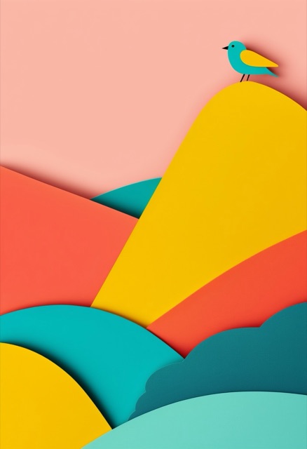 Whimsical Bird on Sunny Hill