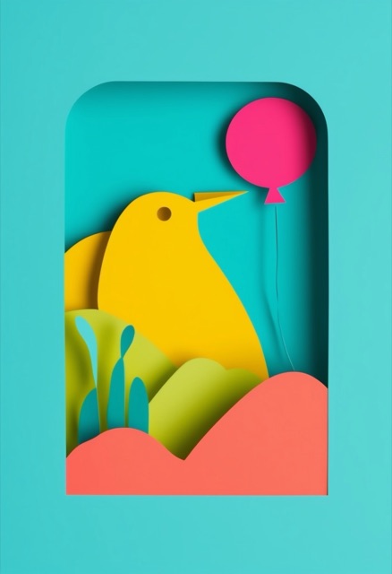 Whimsical Bird with Red Balloon