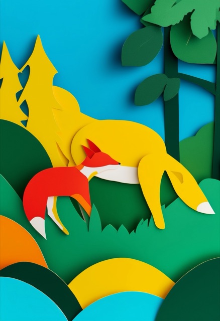 Whimsical Foxes in a Cut-Paper Meadow