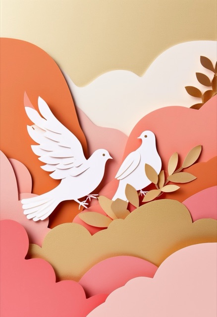 White Doves in Pastel Clouds