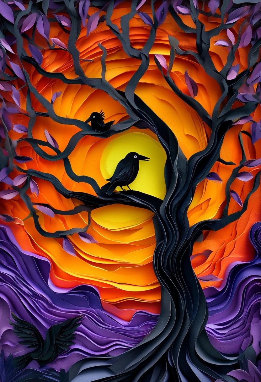 Twilight Forest Silhouette — Halloween cut-paper-style greeting card