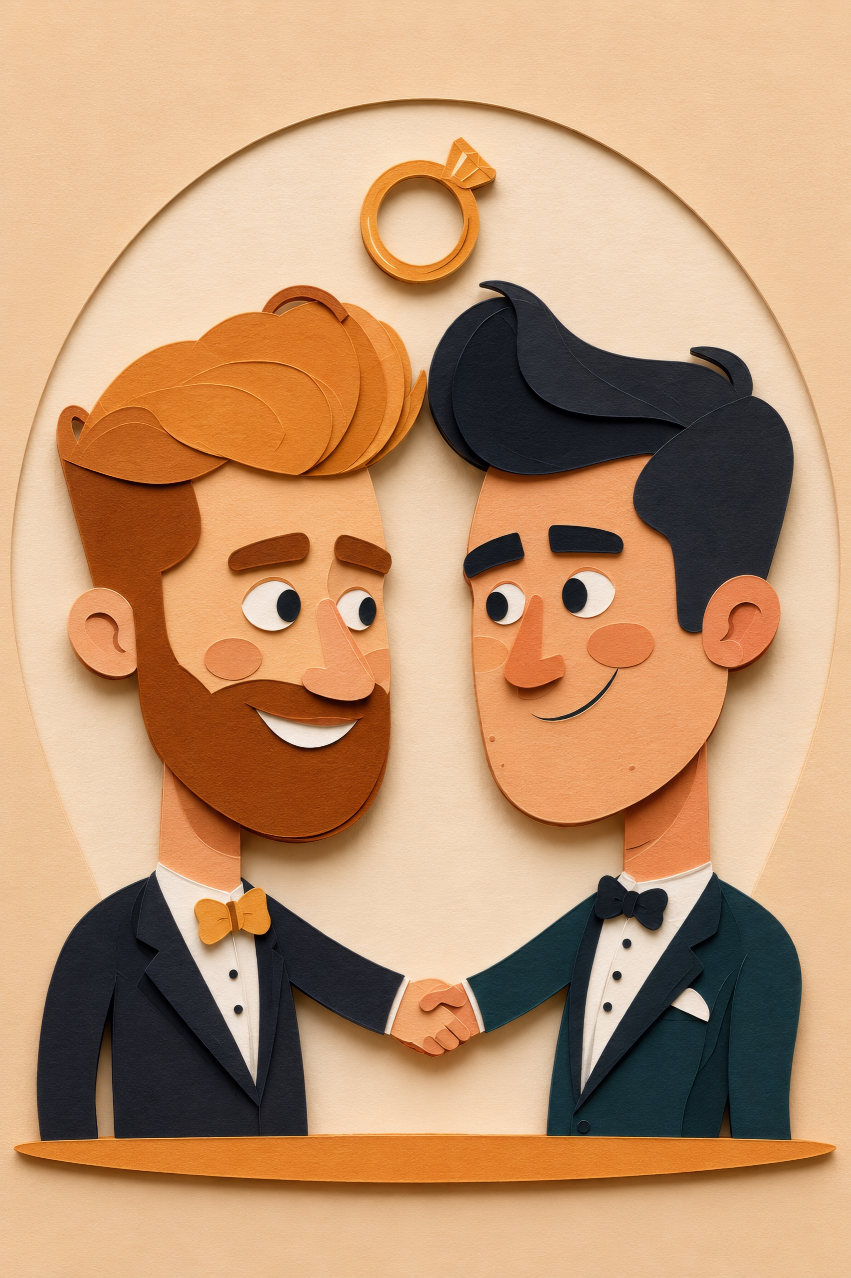 Two Grooms, One Ring — Pride cut-paper-style greeting card