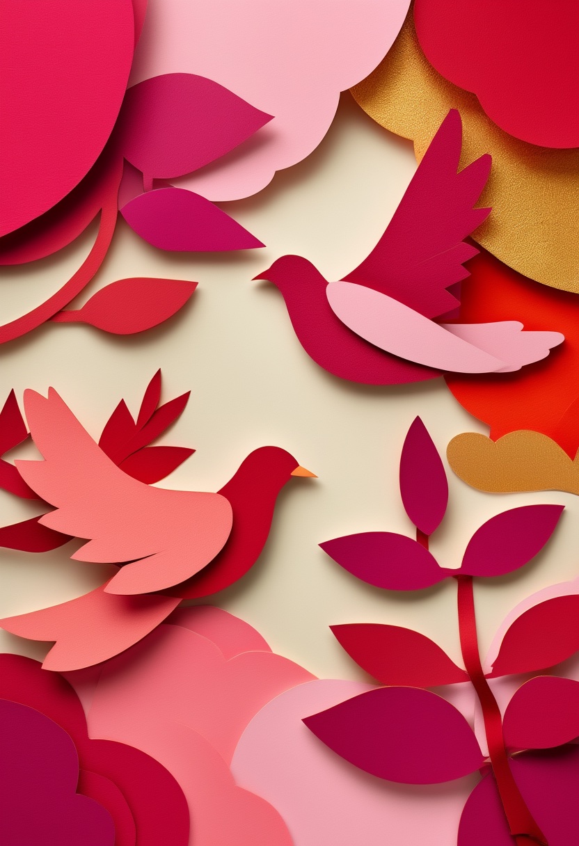 Valentine's Day Doves Collage — Valentine's Day cut-paper-style greeting card