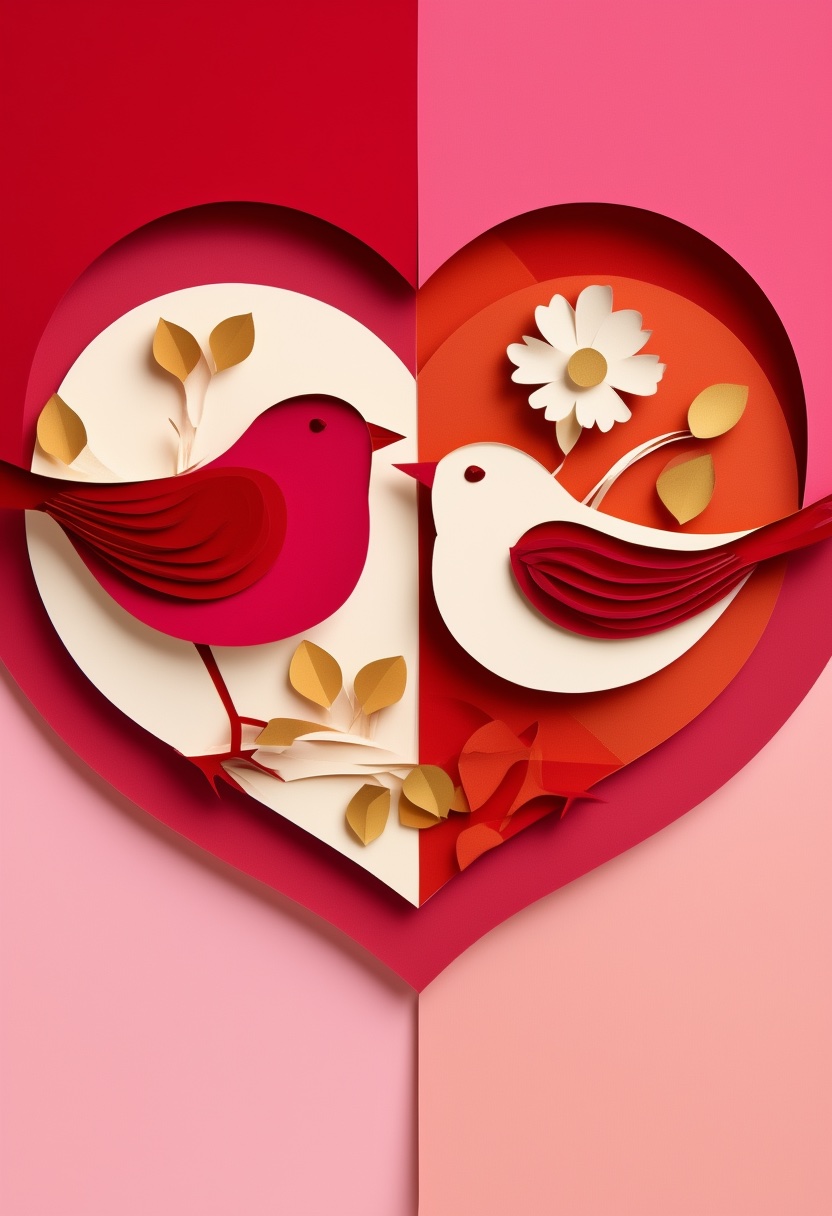 Valentine's Day Lovebirds — Valentine's Day cut-paper-style greeting card