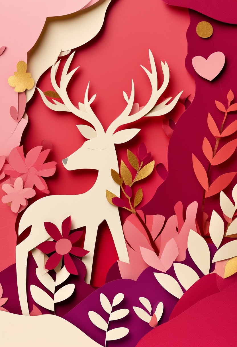 Valentine's Deer Silhouette — Valentine's Day cut-paper-style greeting card