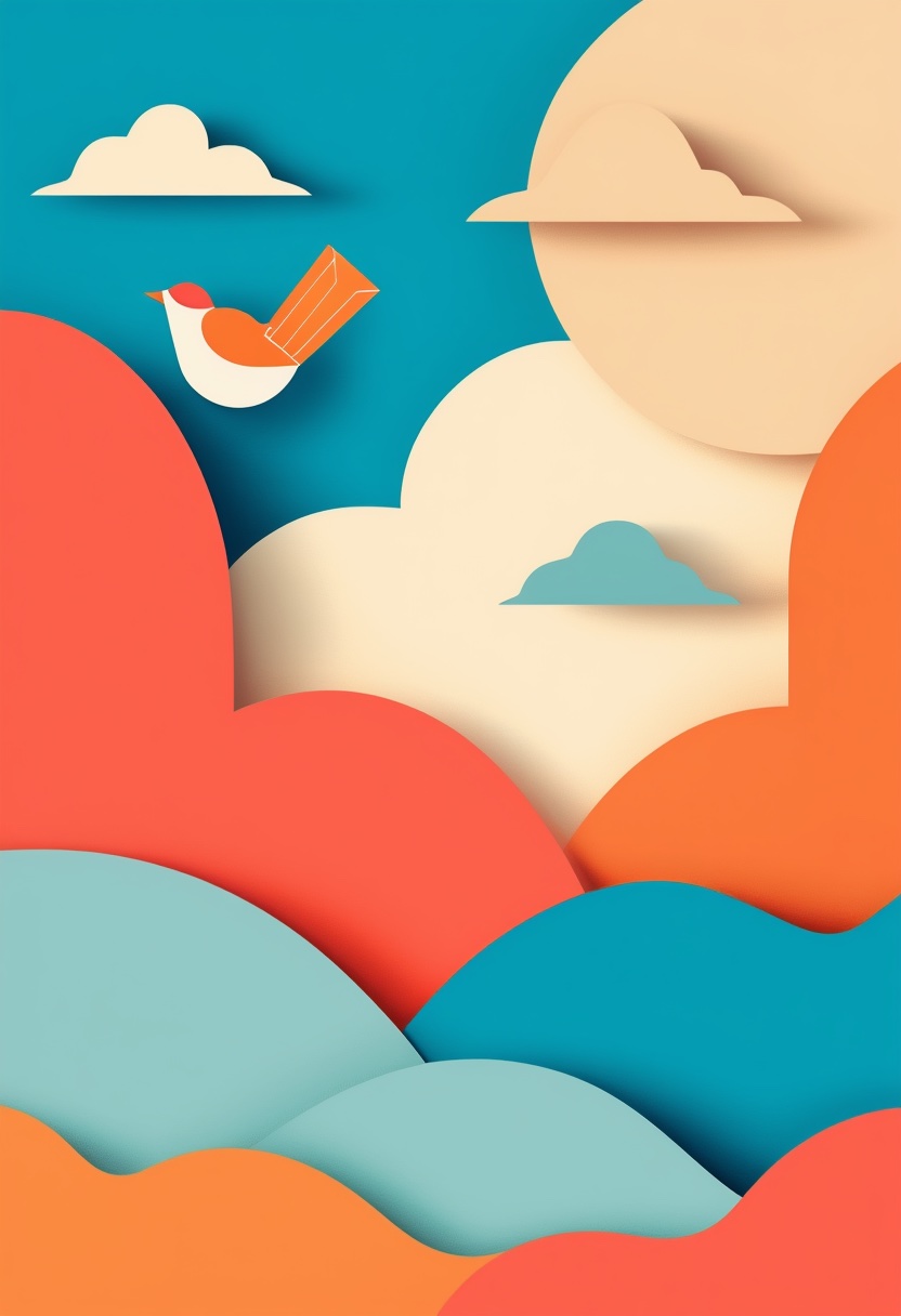 Vibrant Avian Envelope Delivery — Keeping in Touch cut-paper-style greeting card