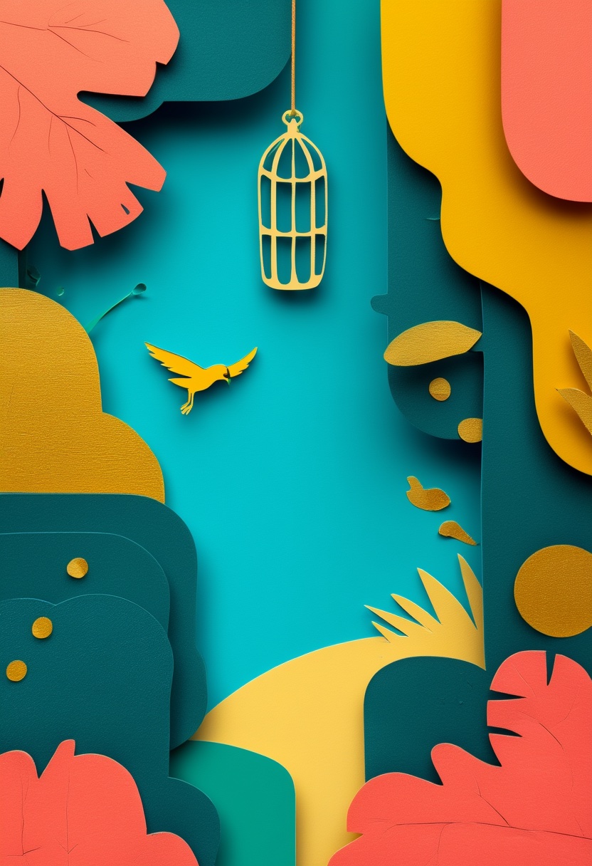 Vibrant Avian Freedom — Divorce cut-paper-style greeting card