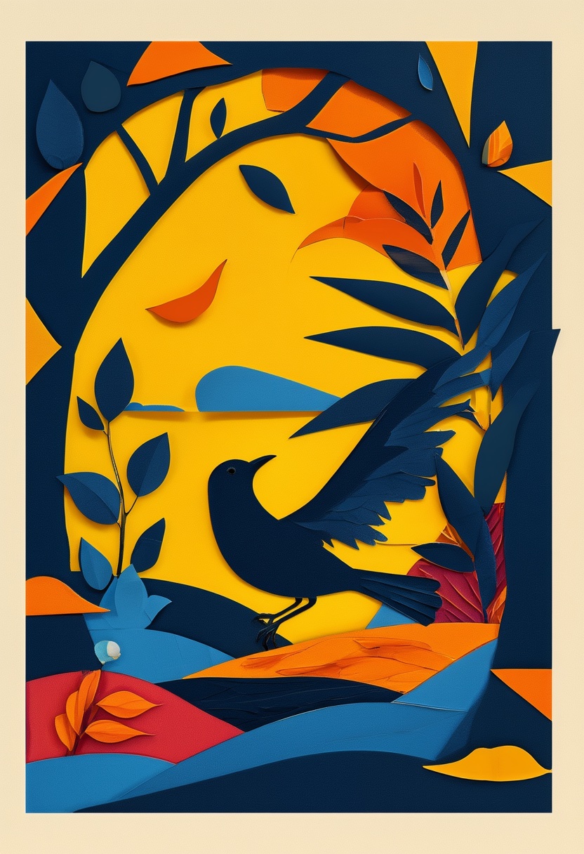 Vibrant Bird Flight — Graduation cut-paper-style greeting card