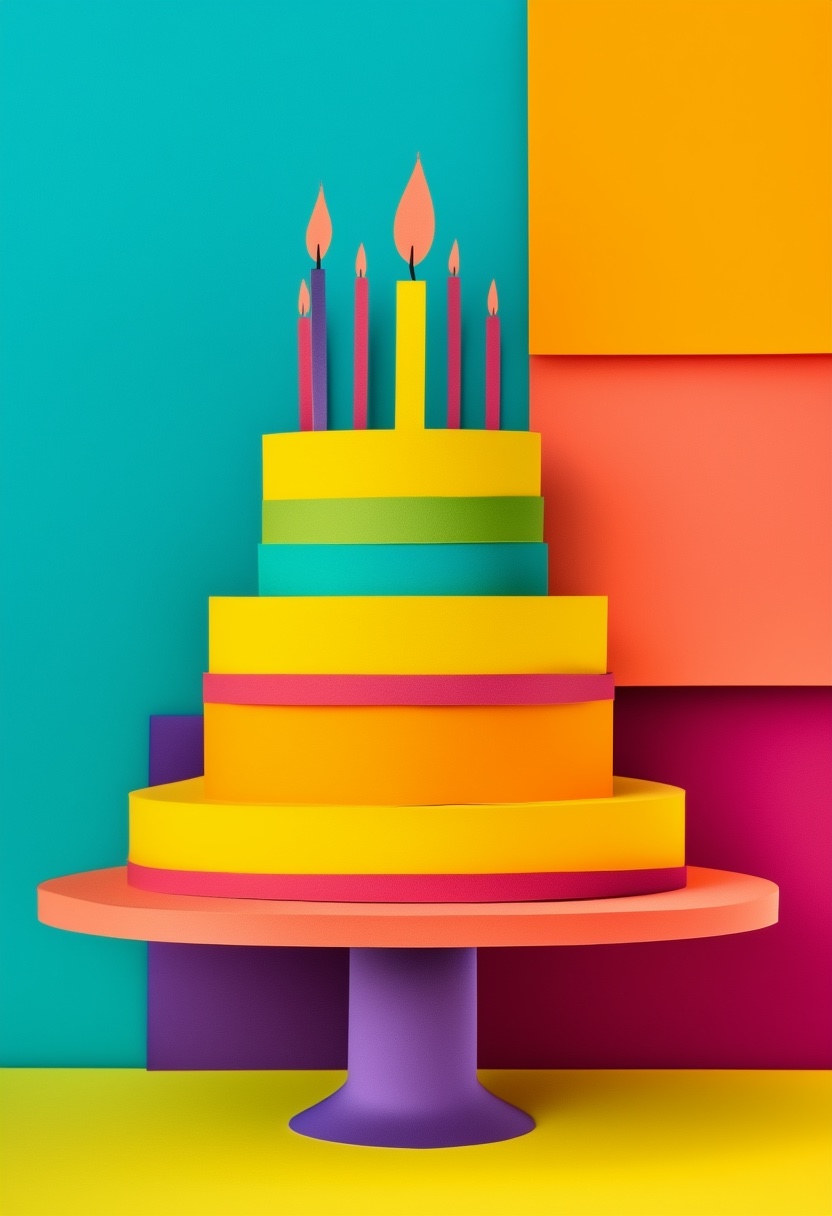 Vibrant Birthday Cake Celebration — Birthday cut-paper-style greeting card