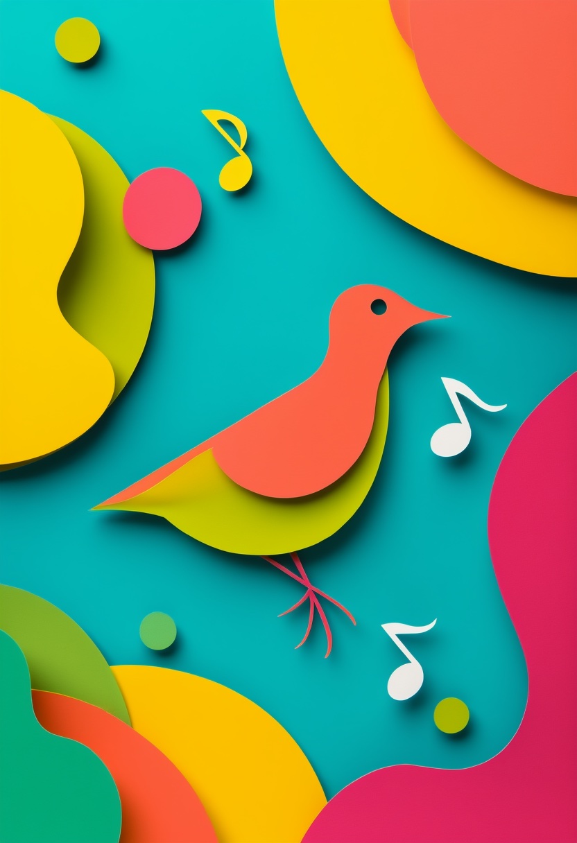 Vibrant Collage Bird Melody — Fun cut-paper-style greeting card