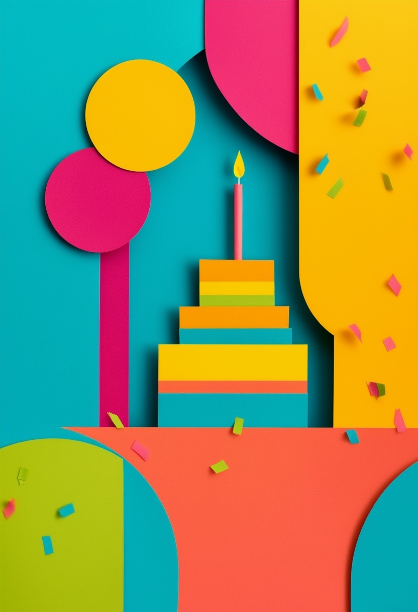 Vibrant Collage Birthday Celebration — Birthday cut-paper-style greeting card