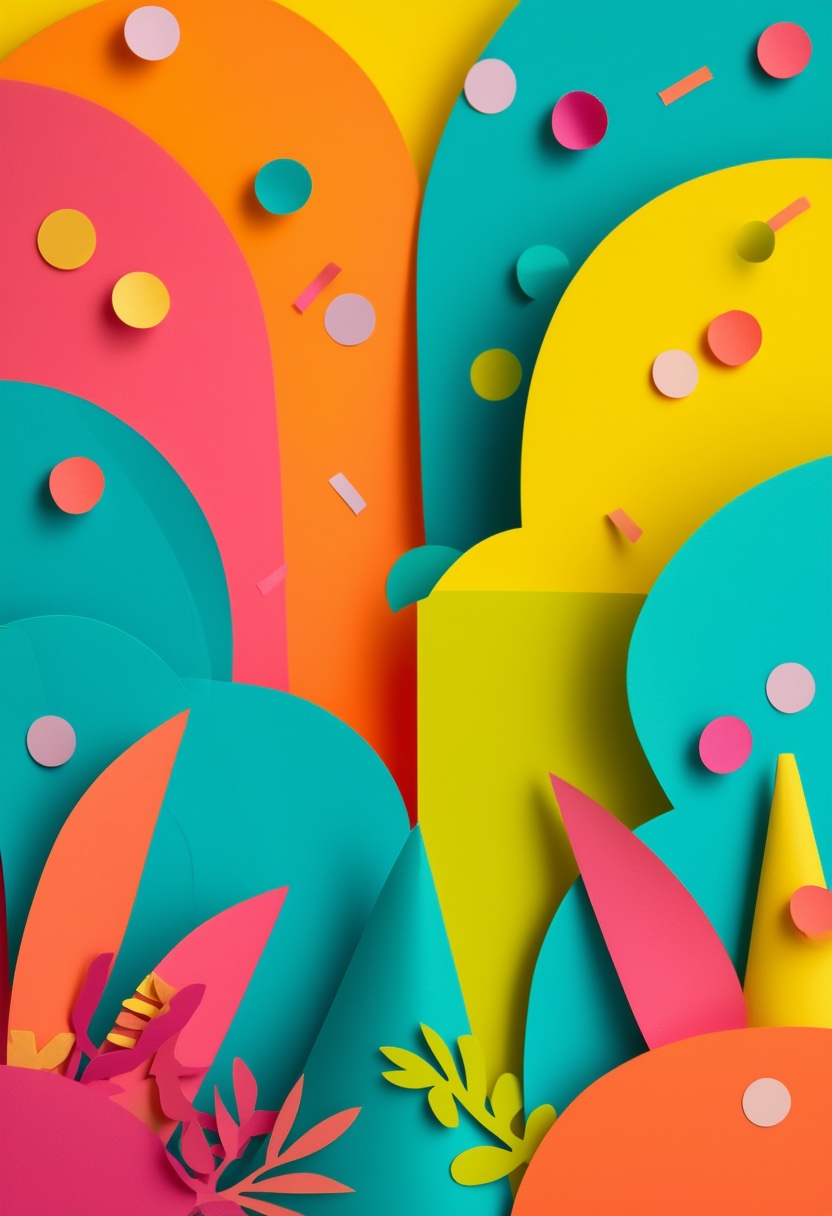Vibrant Confetti Garden Celebration — Fun cut-paper-style greeting card