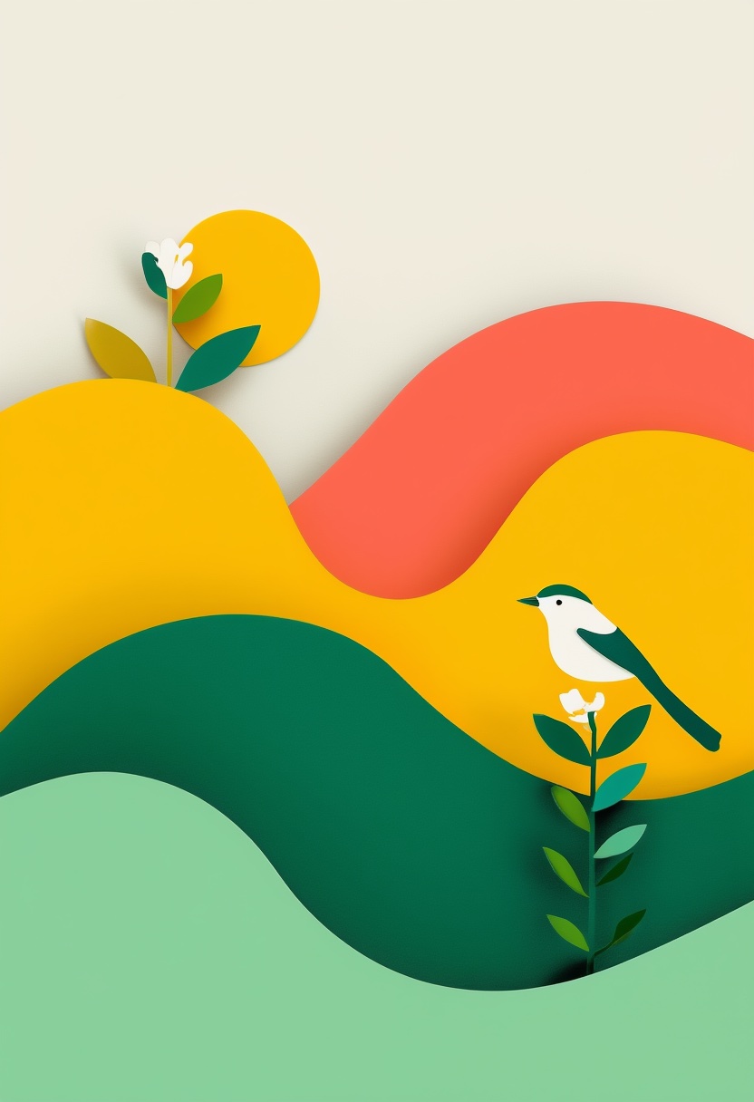 Vibrant Cut-Paper Bird Bloom — You're Welcome cut-paper-style greeting card