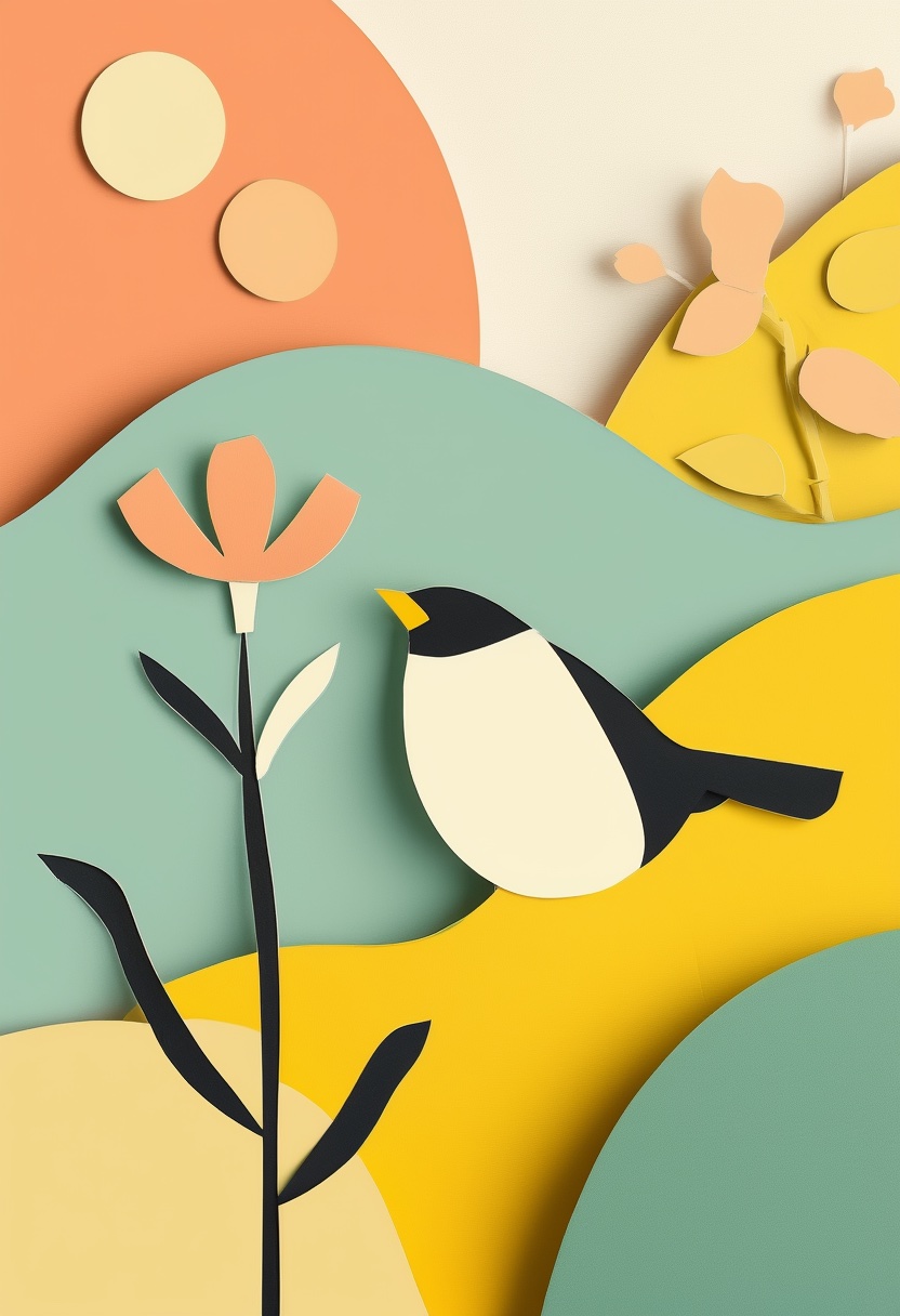 Vibrant Cut-Paper Bird & Flower Harmony — Get Well cut-paper-style greeting card