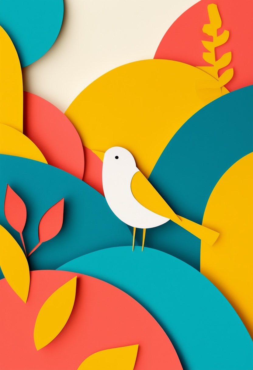Tarjeta con Pájaro Vibrante en Papel Recortado — Hello
