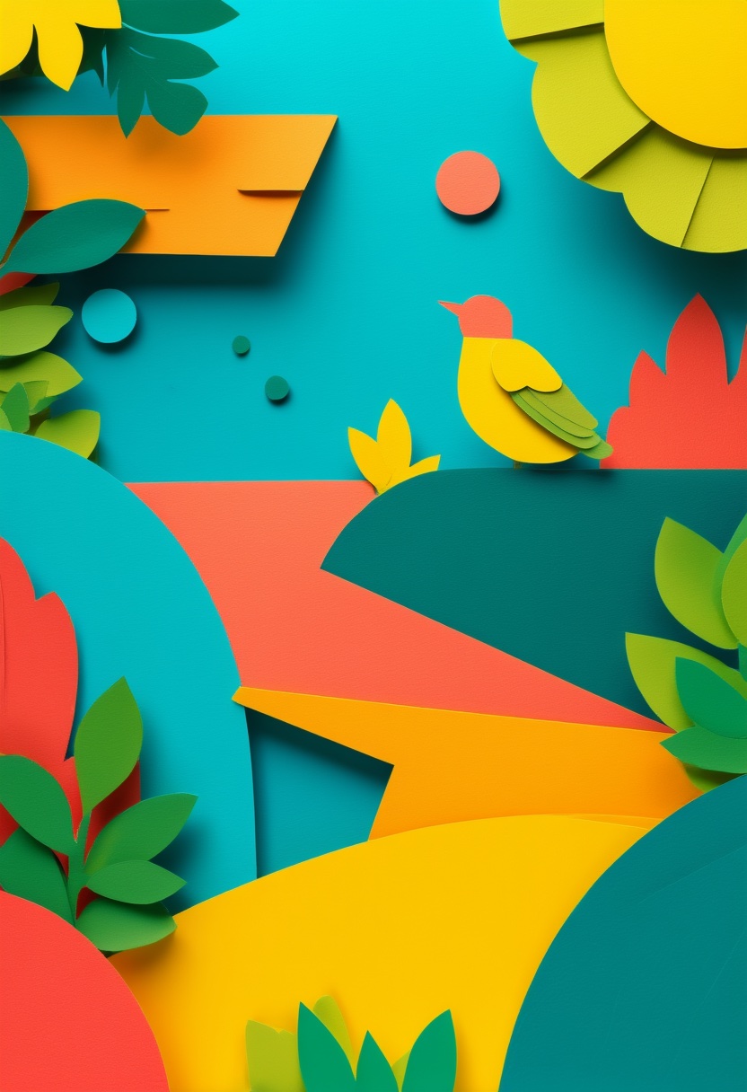 Vibrant Cut-Paper Bird Greeting — Hello cut-paper-style greeting card
