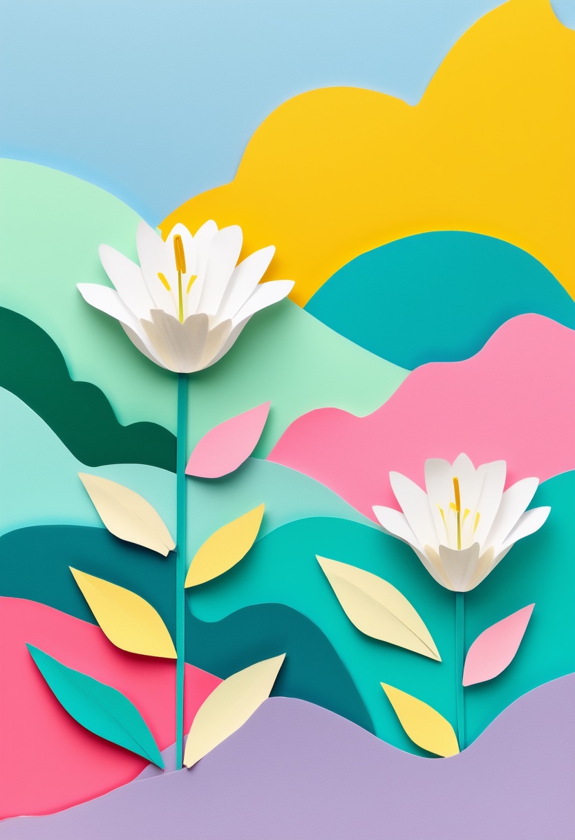 Vibrant Cut-Paper Blossoms — Easter cut-paper-style greeting card