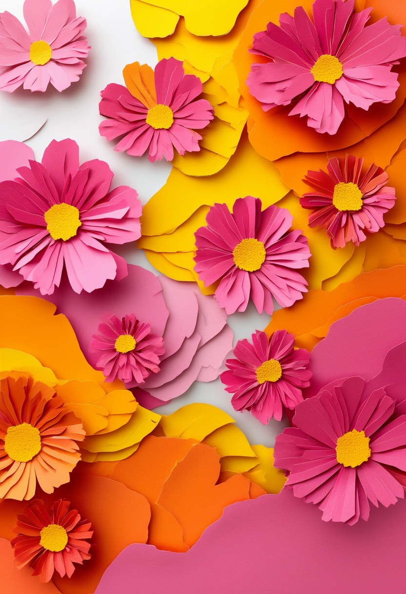 Vibrant Cut-Paper Cosmos — Just Because cut-paper-style greeting card