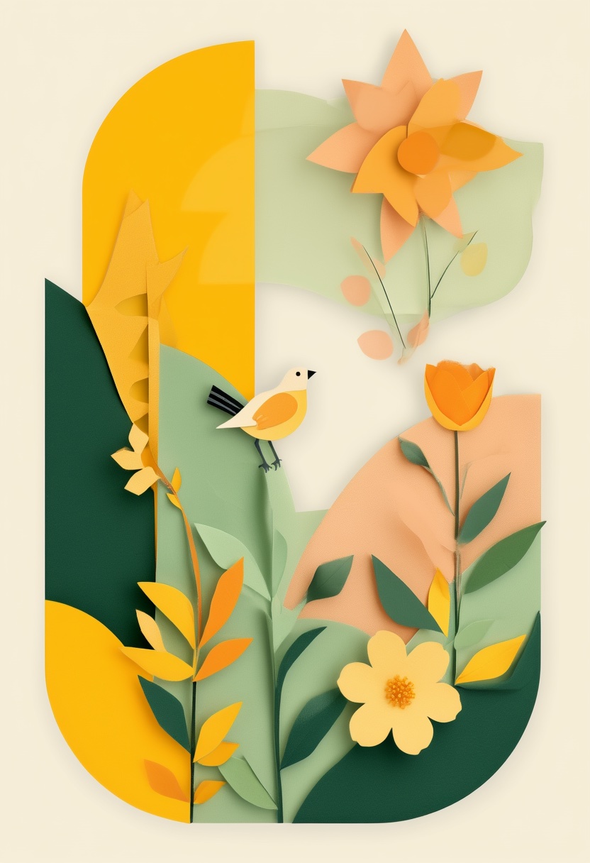 Vibrant Cut-Paper Garden — Care & Concern cut-paper-style greeting card