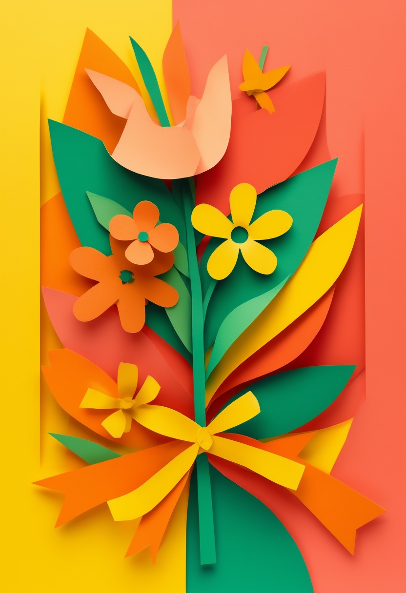 Vibrant Cut-Paper Garden Bloom — You're Welcome cut-paper-style greeting card