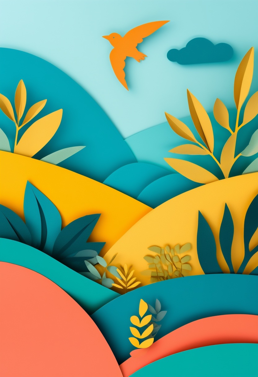 Vibrant Cut-Paper Landscape — Divorce cut-paper-style greeting card