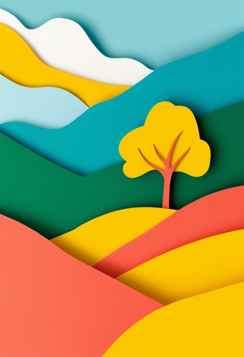 Árbol de Montaña Vibrante en Papel Recortado — Encouragement