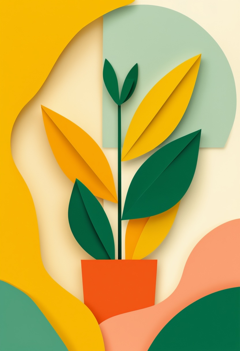 Vibrant Cut-Paper Plant Growth — Get Well cut-paper-style greeting card