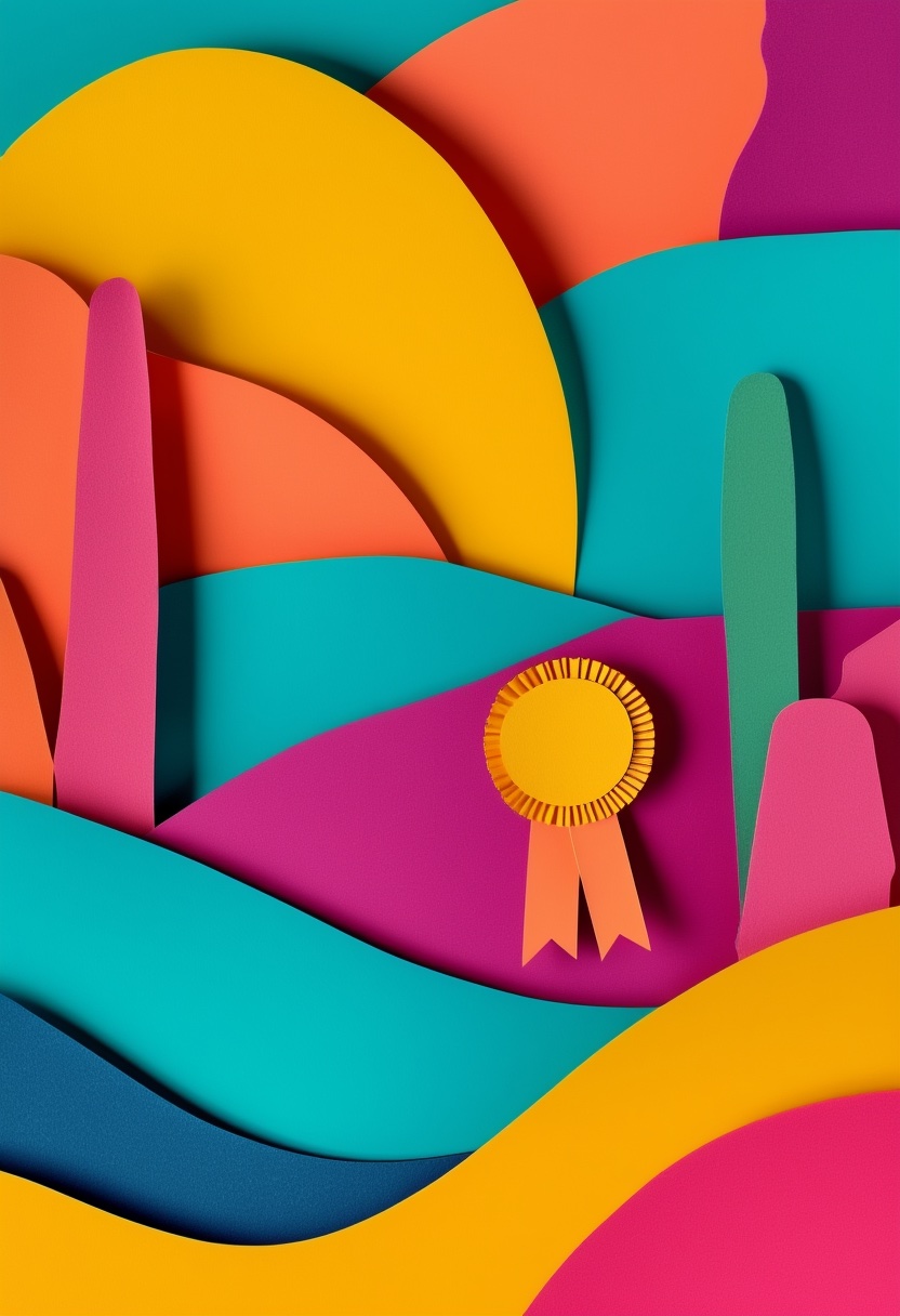 Vibrant Cut-Paper Ribbon Triumph — Congratulations cut-paper-style greeting card