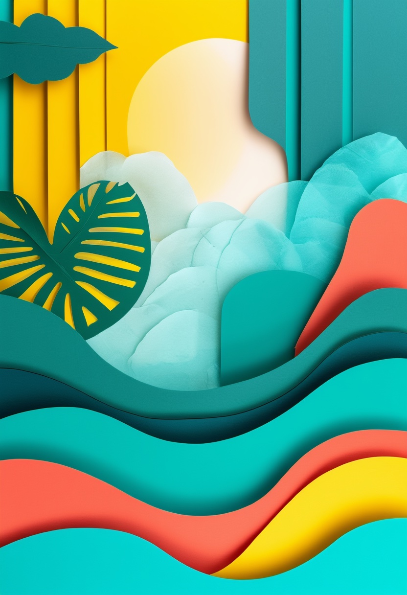 Vibrant Cut-Paper Sunrise Landscape — Hello cut-paper-style greeting card