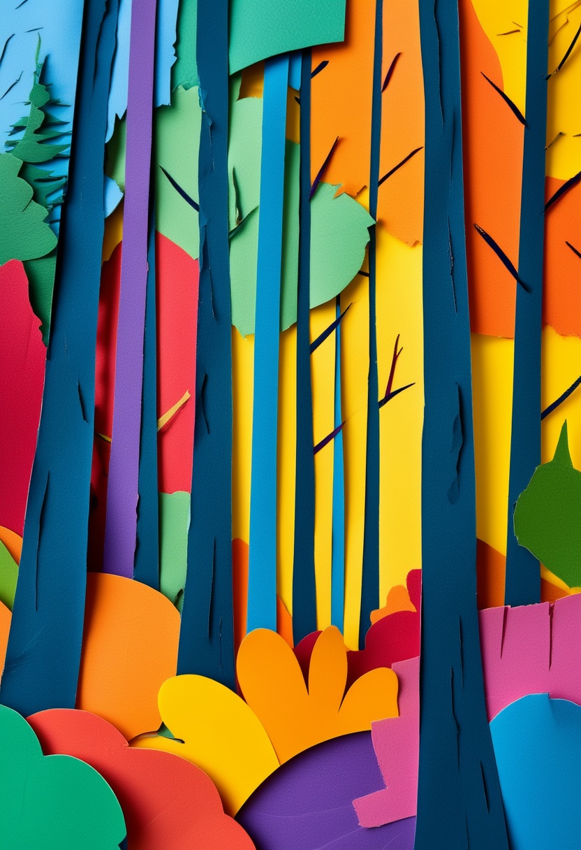 Vibrant Forest Canopy — Just Because cut-paper-style greeting card