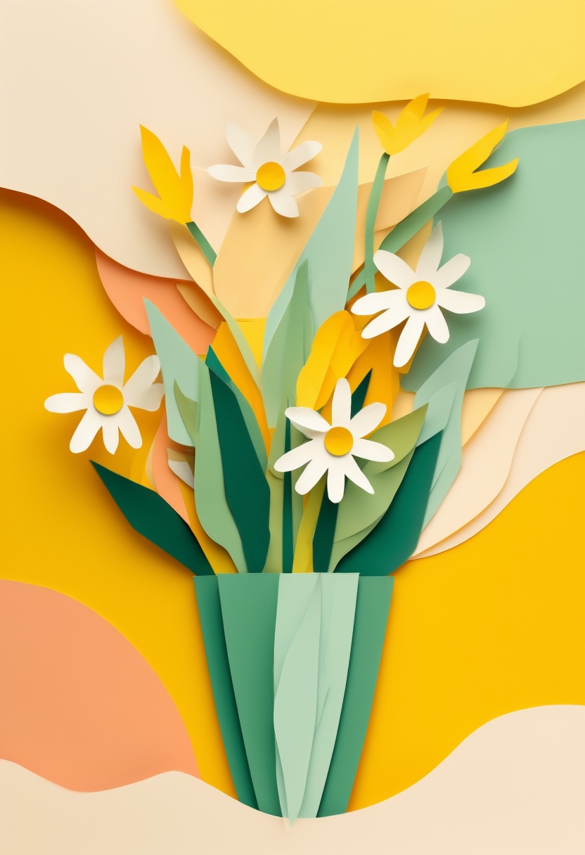 Vibrant Paper Art Bouquet — Get Well cut-paper-style greeting card
