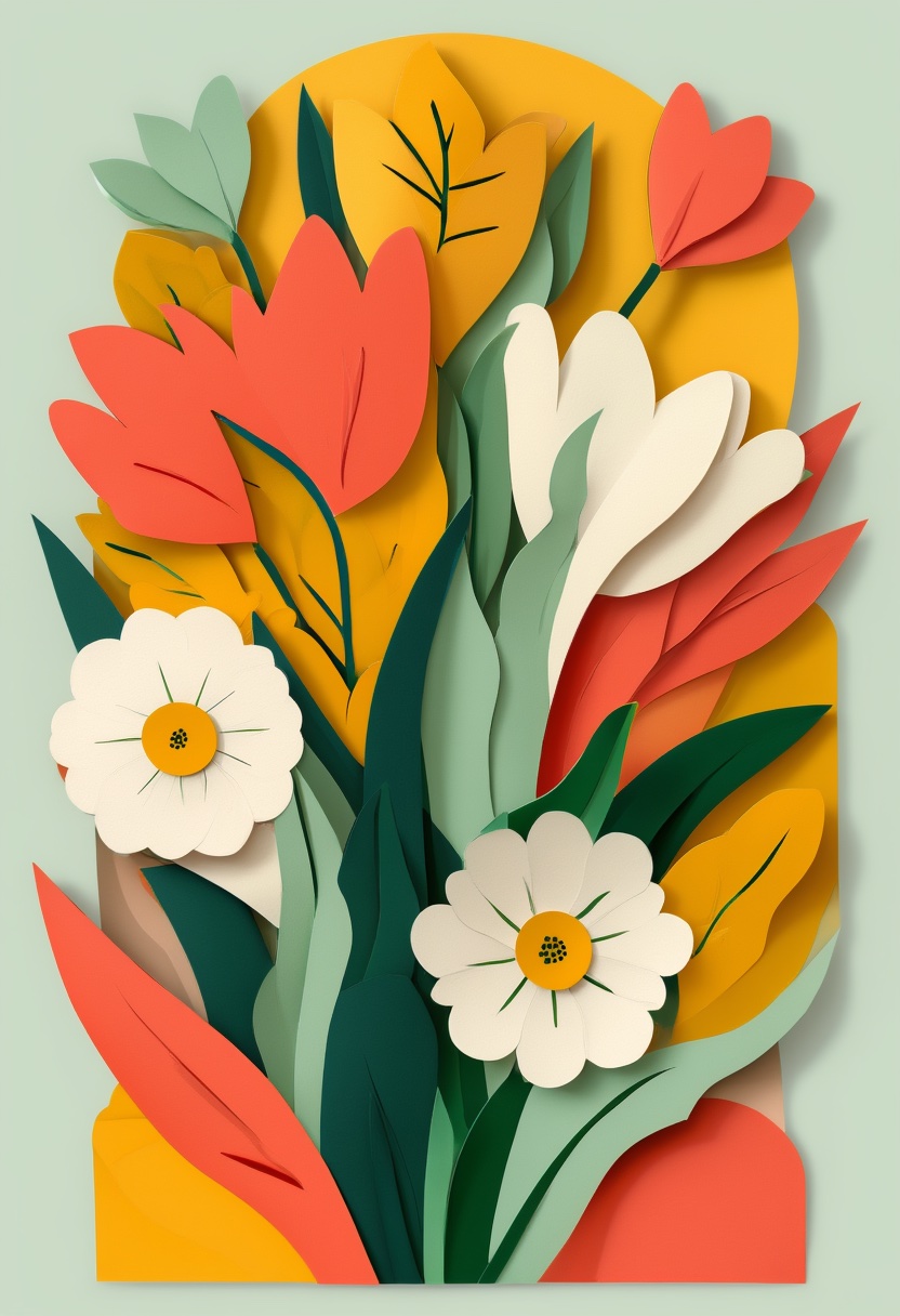 Vibrant Paper Bloom Arrangement — Thank You cut-paper-style greeting card
