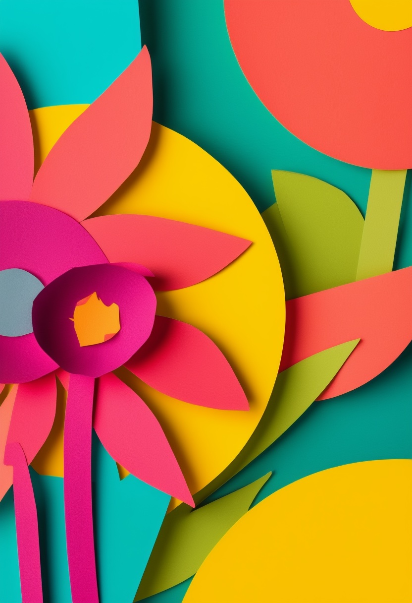 Vibrant Paper Bloom Celebration — Birthday cut-paper-style greeting card