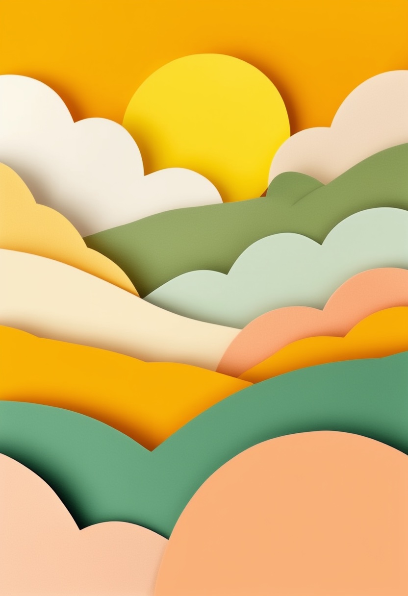 Vibrant Paper-Cut Sunrise — Care & Concern cut-paper-style greeting card