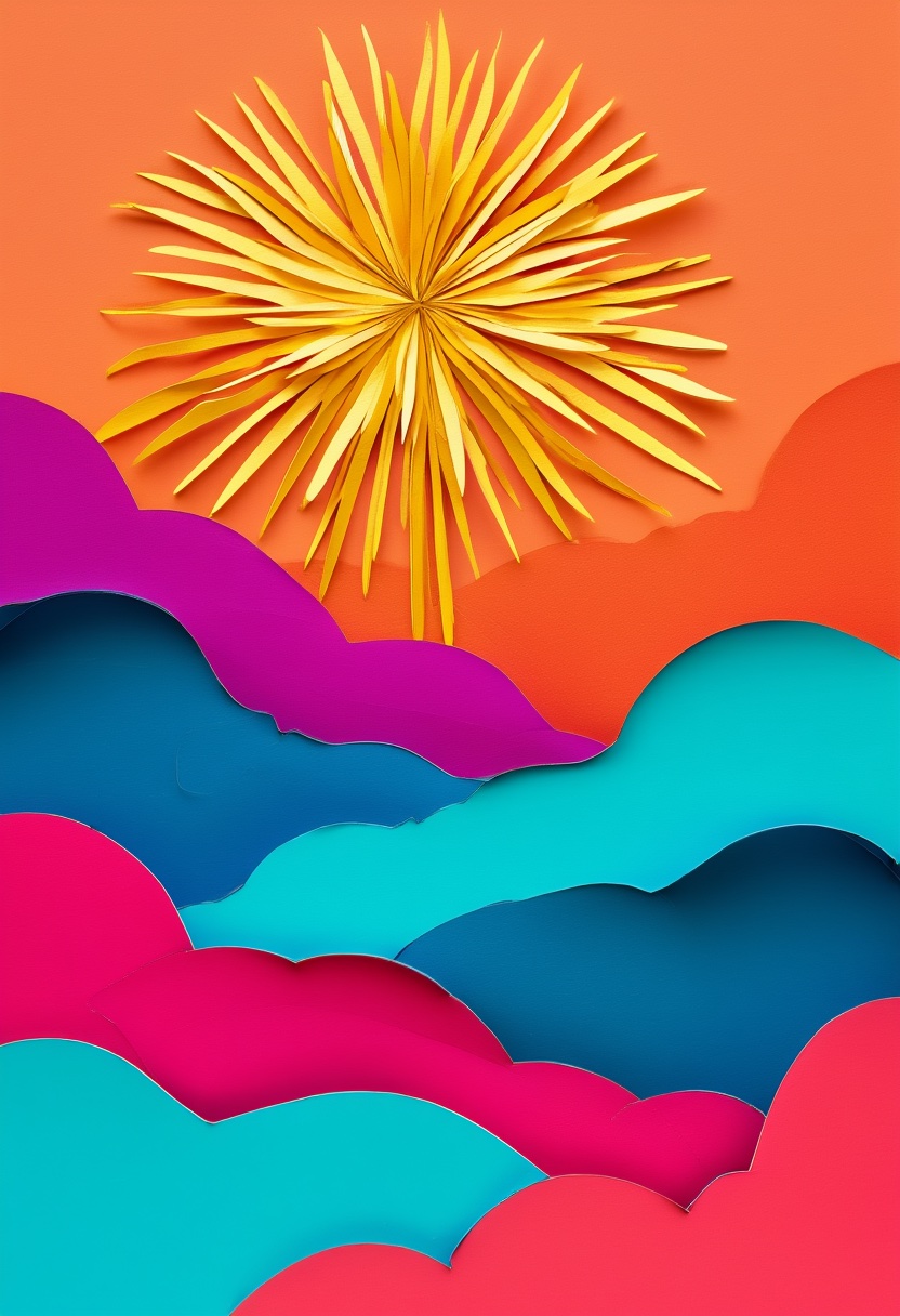 Vibrant Paper Sunburst — Celebration cut-paper-style greeting card