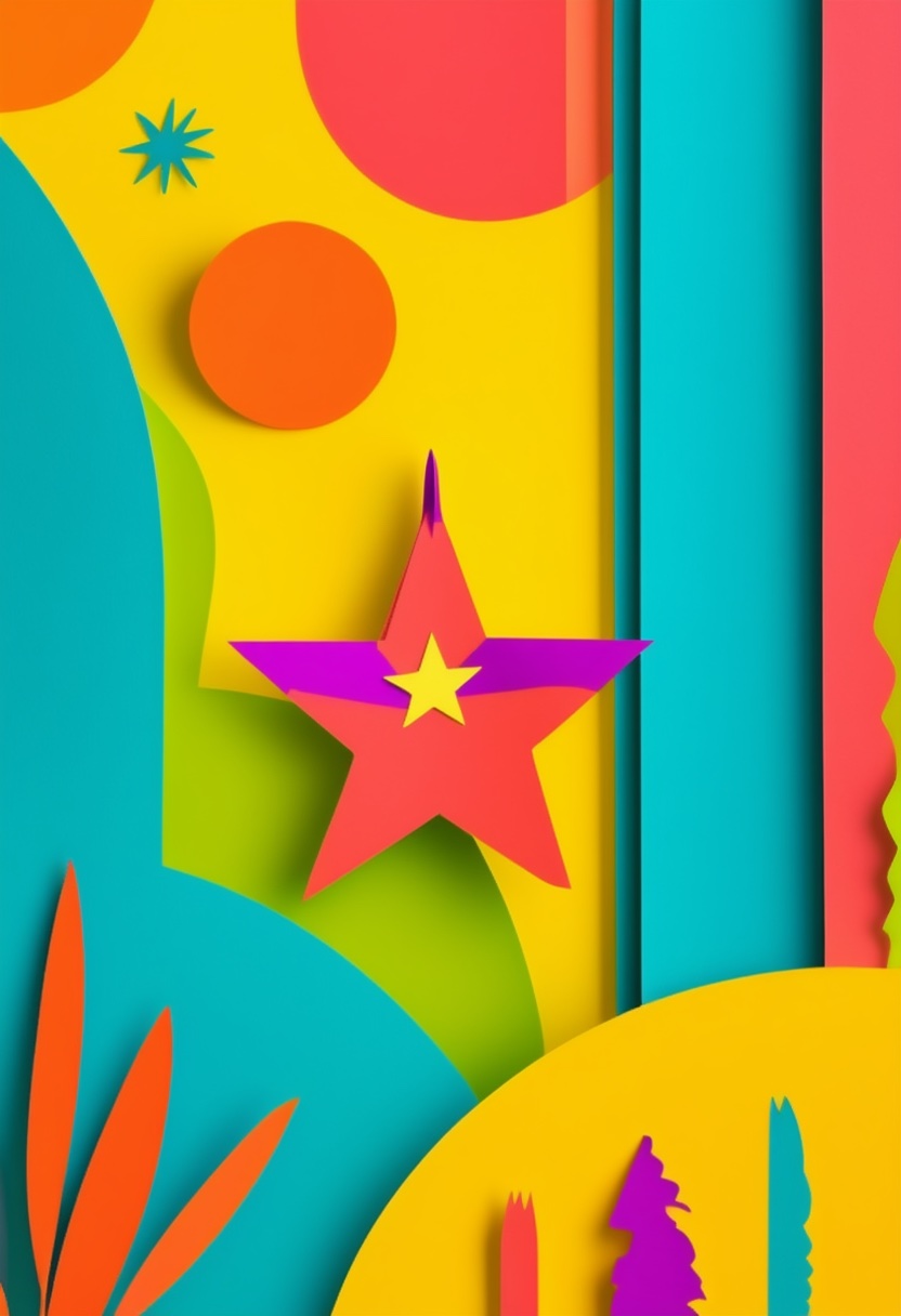 Vibrant Starburst Celebration — Birthday cut-paper-style greeting card
