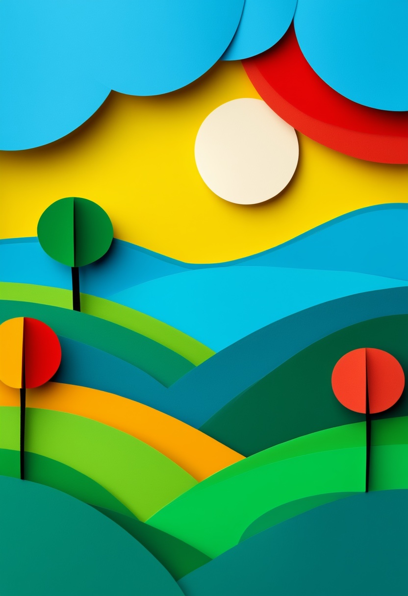 Vibrant Summer Hills — Summer cut-paper-style greeting card