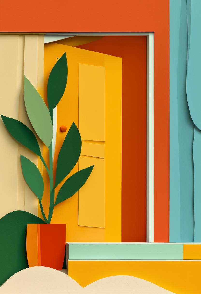 Vibrant Welcome Doorstep Plant — New Home cut-paper-style greeting card