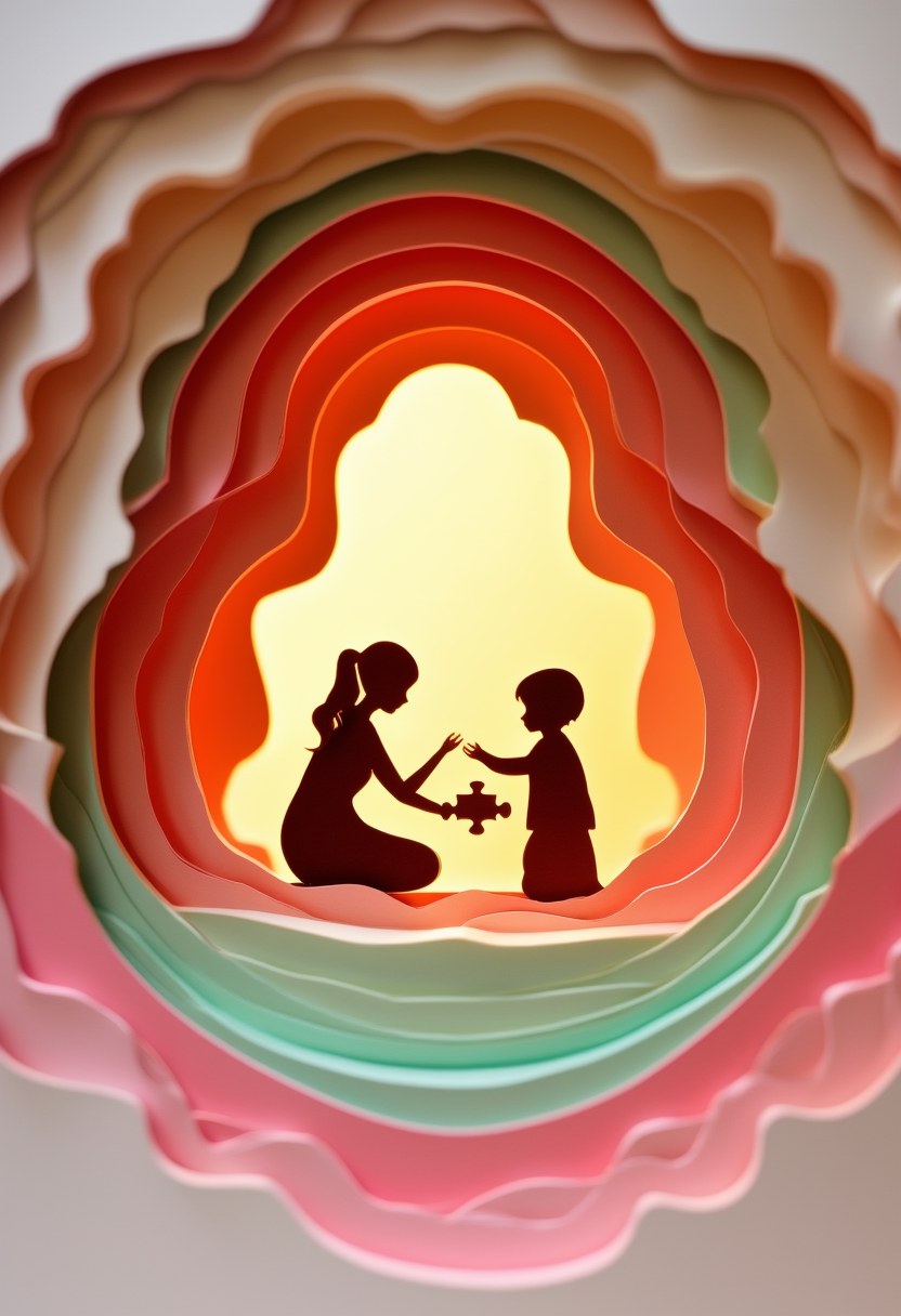 Warm Embrace Silhouette — Mother's Day cut-paper-style greeting card