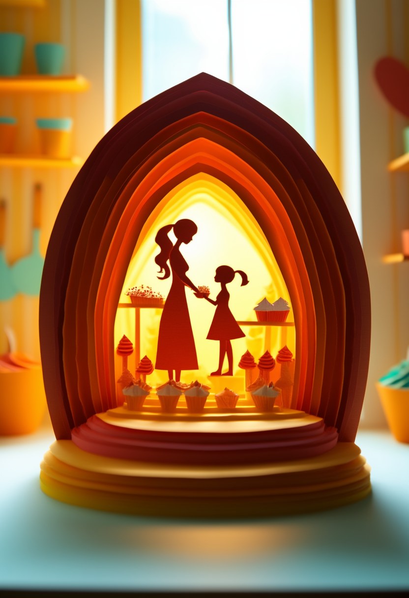 Warm Kitchen Silhouette — Mother's Day cut-paper-style greeting card