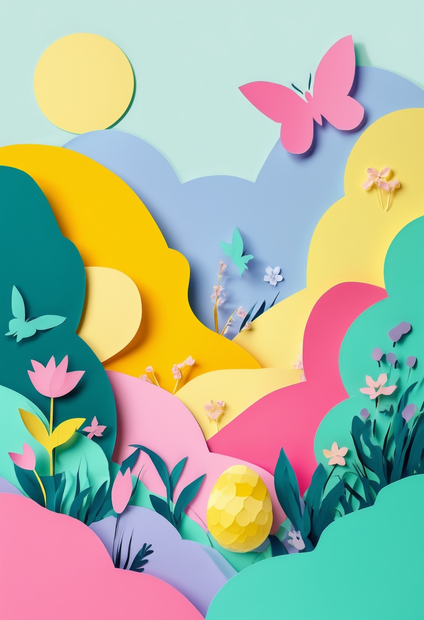 Prairie de papillons en papier fantaisiste — Easter