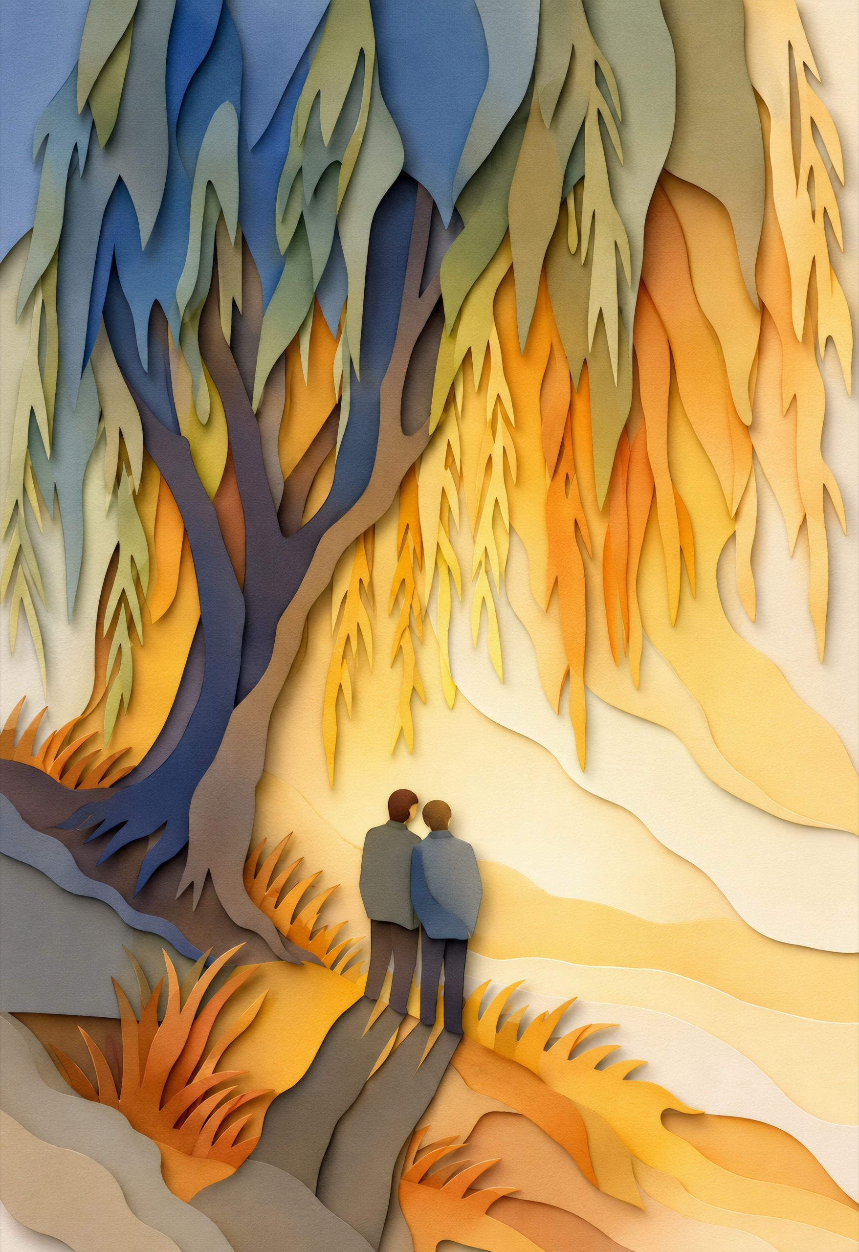 Willow Lake Sunset — Pride cut-paper-style greeting card