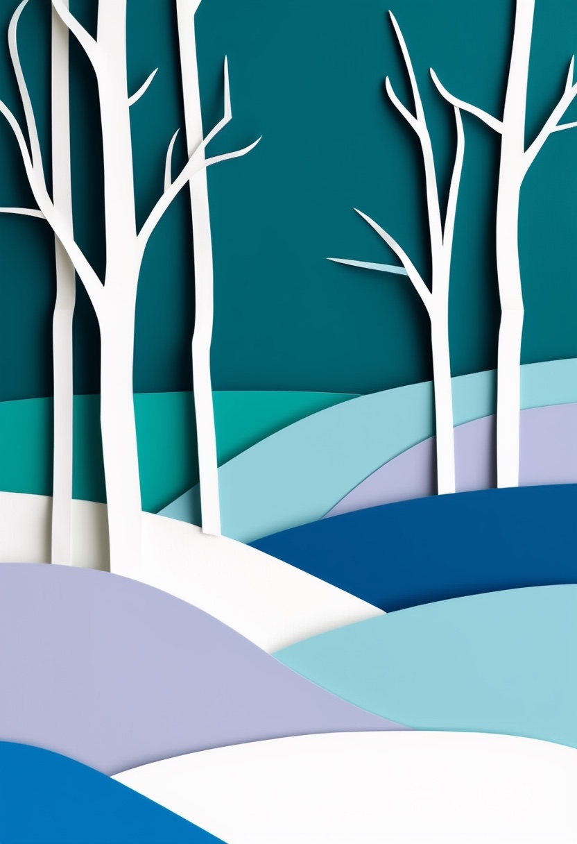 Winter Birch Silhouettes — Winter cut-paper-style greeting card