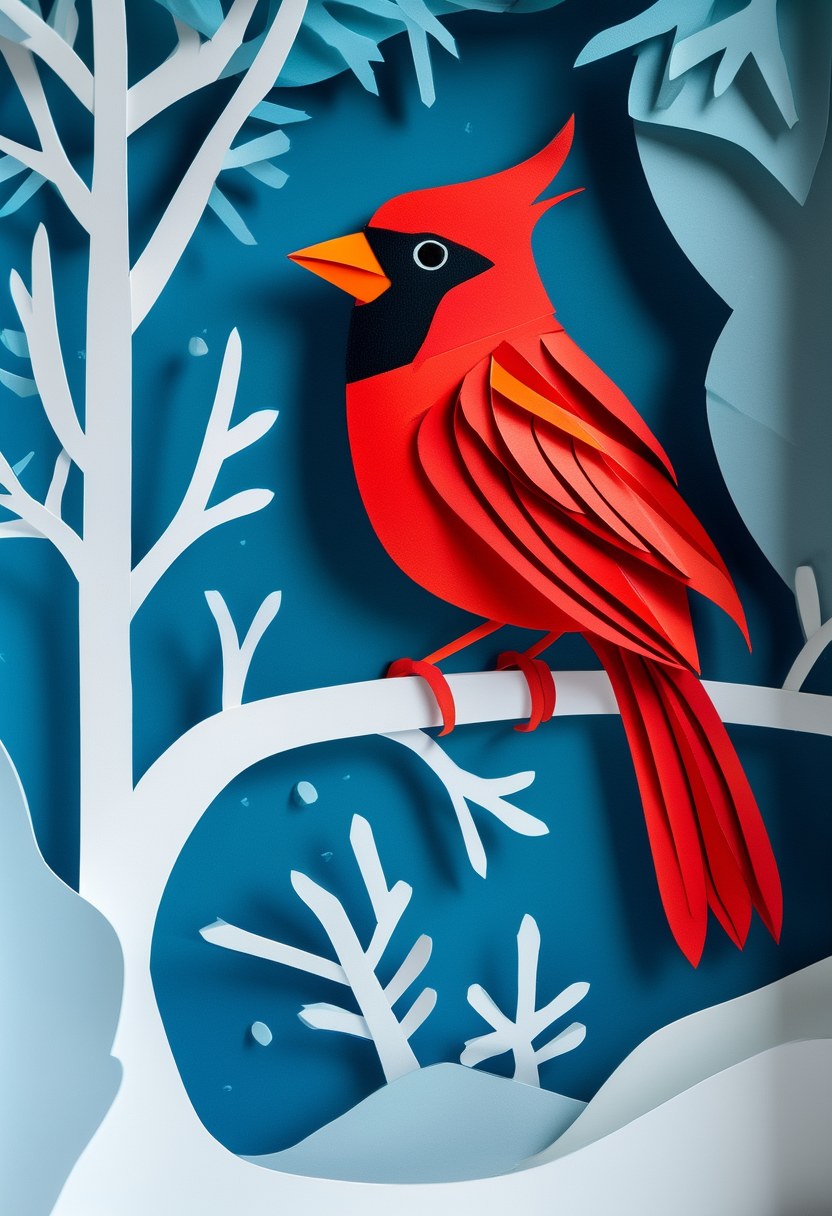 Winter Cardinal Silhouette — Winter cut-paper-style greeting card